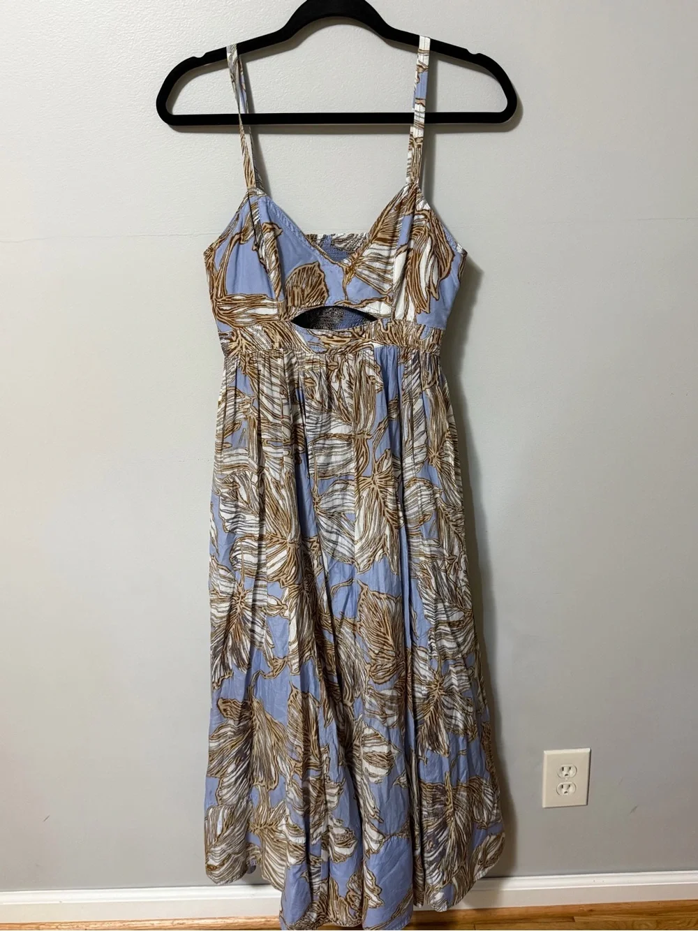 Banana Republic Blue Tropical Leaf Print Cutout Midi Dress Women’s Size 6 - Picture 1 of 6